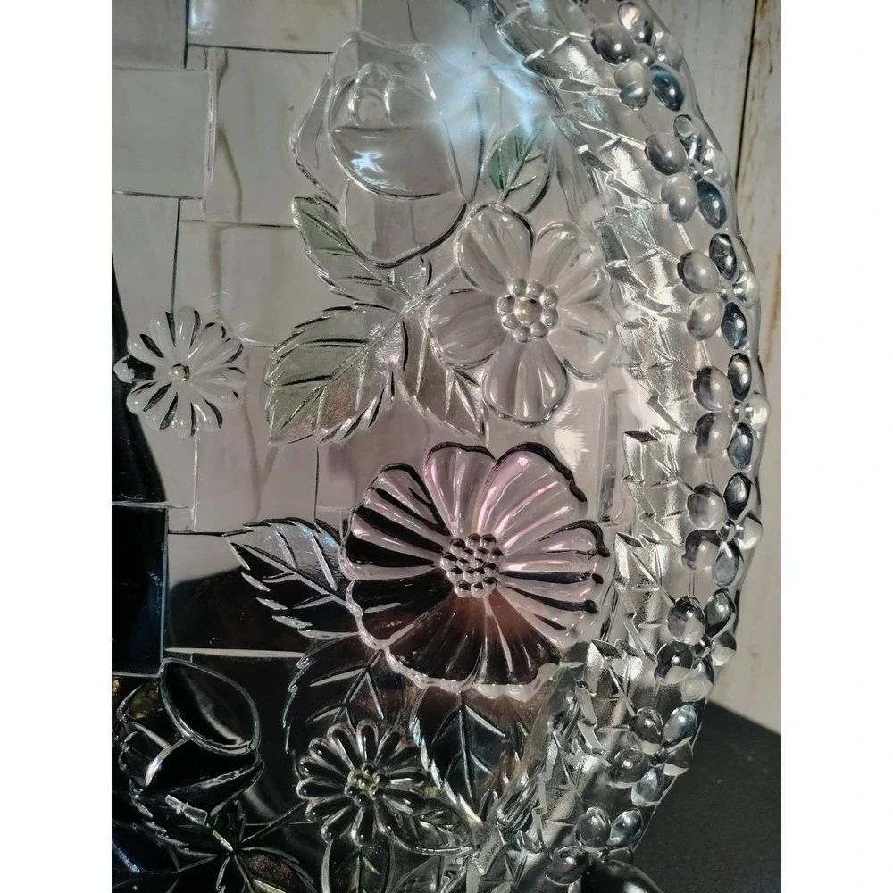 Riccardo Serving tray vintage lead crystal w/ pastel accent lattice pattern